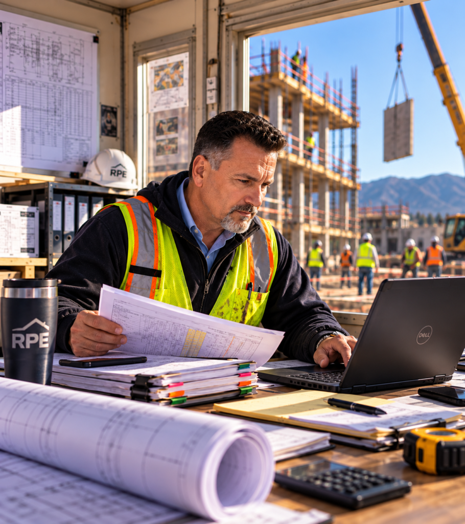 HOME 4 Construction Manager Reviewing Plans Onsite
